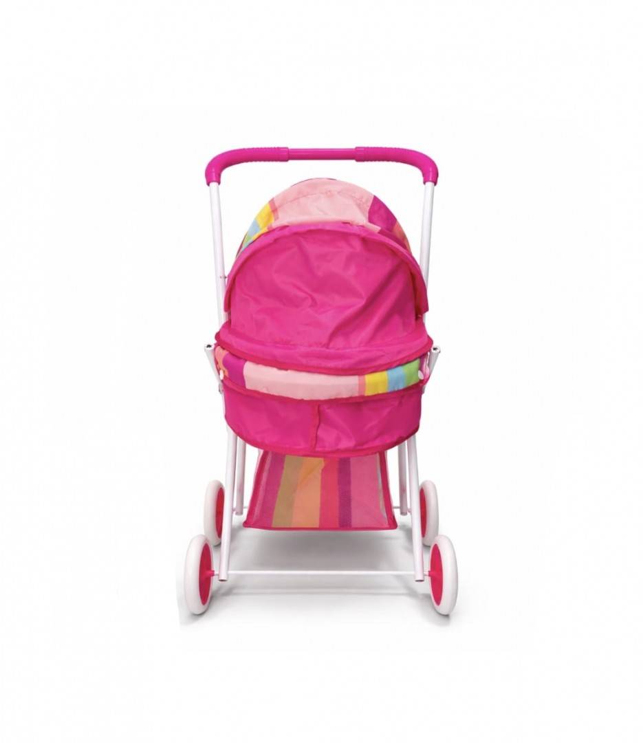 Carucior pentru papusi cu landou si geanta, cadru metalic, cos depozitare, multicolor