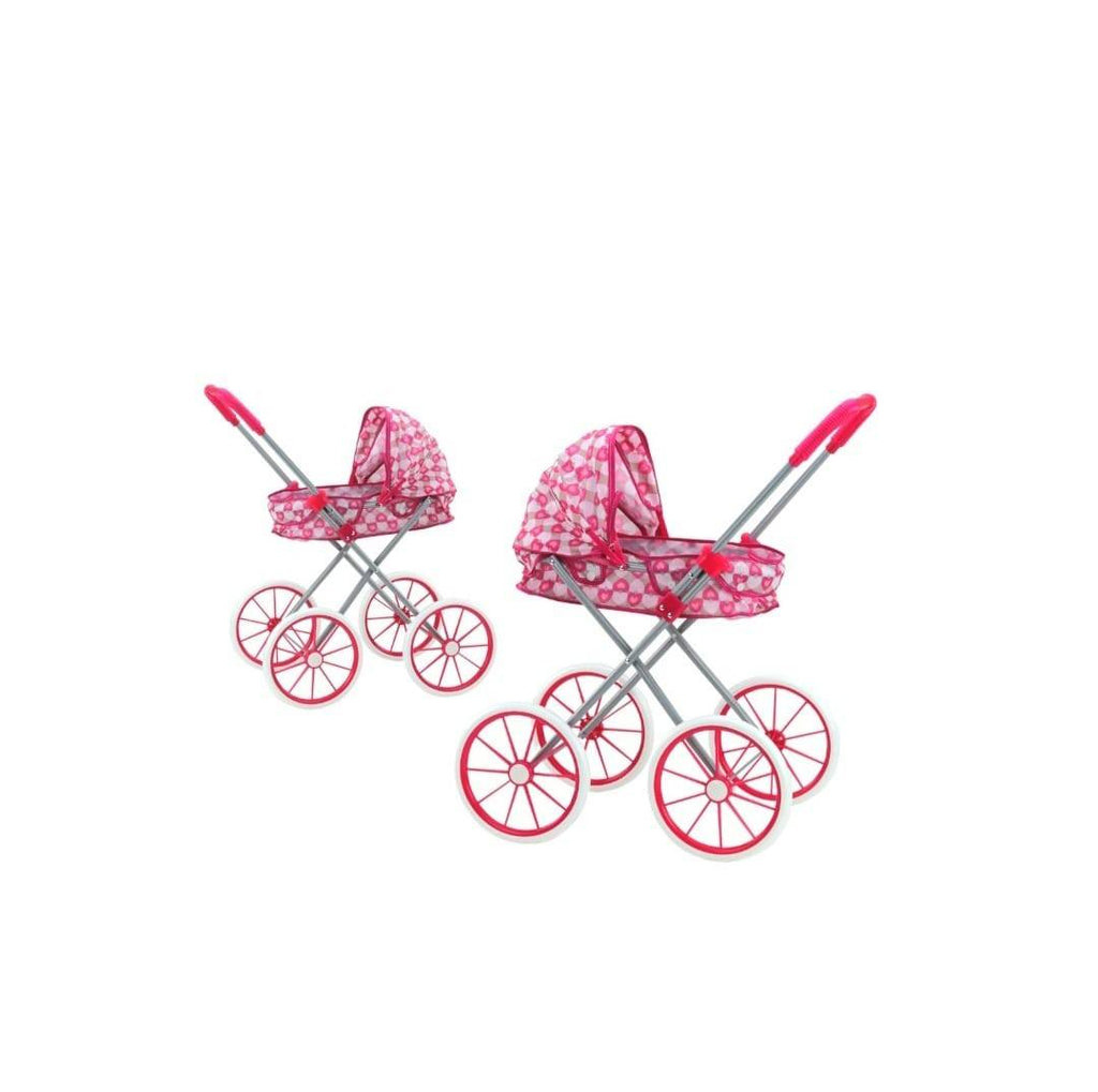 Carucior pentru papusi tip landou pliabil, cadru metalic, 4 roti mari, multicolor, 63 cm