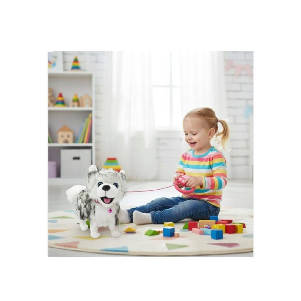 Catel interactiv, Husky cu Lesa, merge, latra, alb/negru, 26 cm