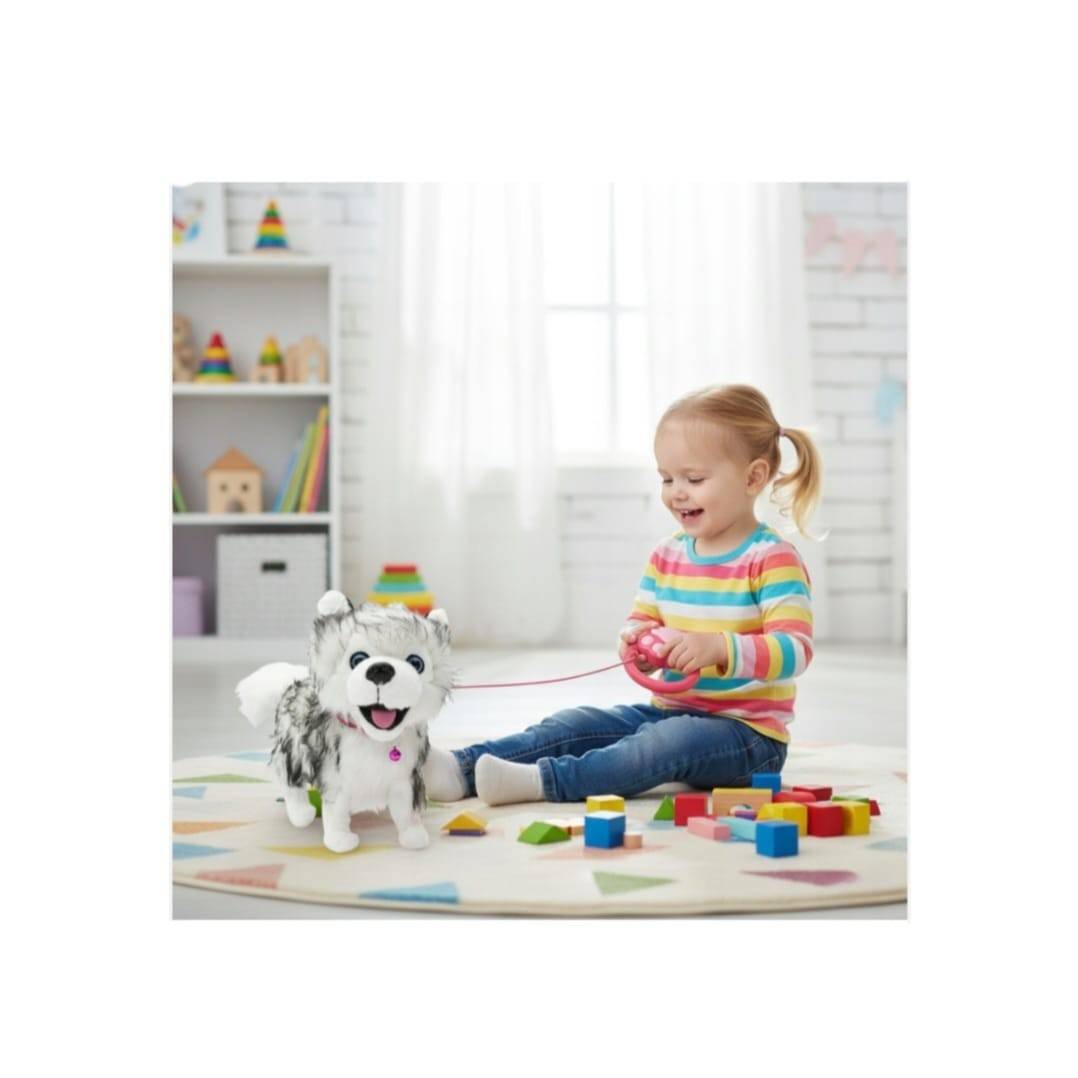 Catel interactiv, Husky cu Lesa, merge, latra, alb/negru, 26 cm