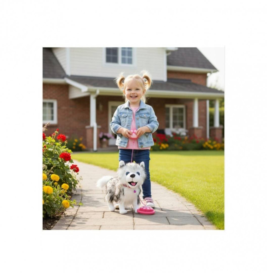 Catel interactiv, Husky cu Lesa, merge, latra, alb/negru, 26 cm
