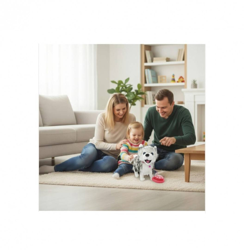 Catel interactiv, Husky cu Lesa, merge, latra, alb/negru, 26 cm