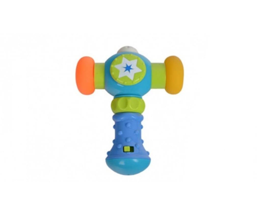 Ciocan de jucarie, lumini si sunete, albastru, 16 cm
