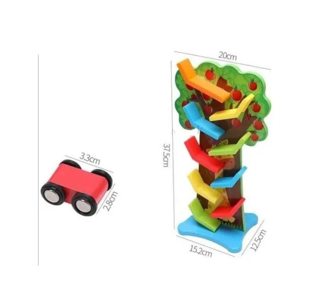 Circuit din lemn, Veverita Vesela, 3 masinute, multicolor, 37 cm