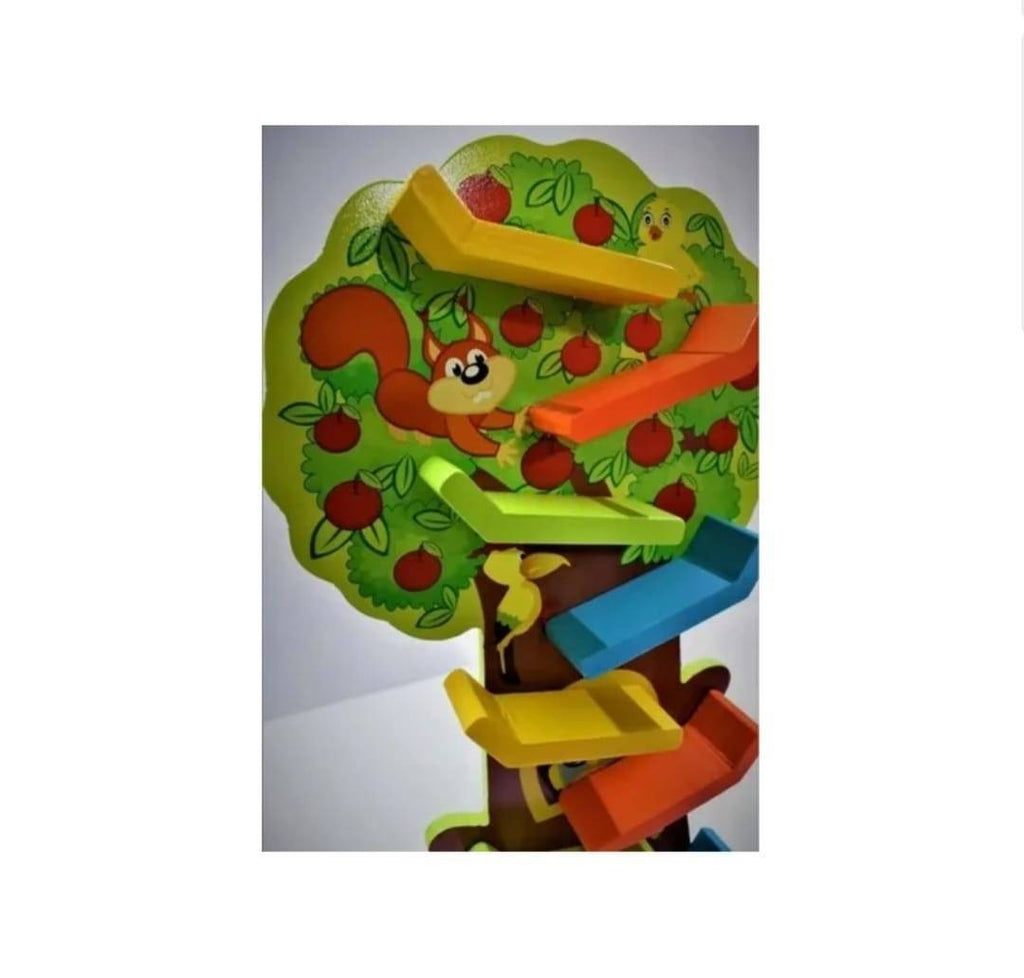 Circuit din lemn, Veverita Vesela, 3 masinute, multicolor, 37 cm