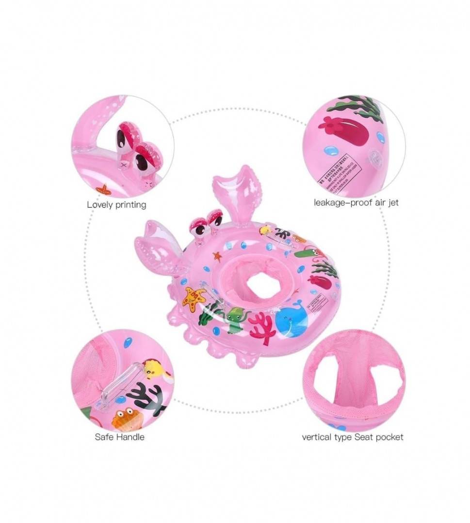 Colac bebe pentru inot, Crab, cu chilotel plasa din bumbac, 60 cm, roz