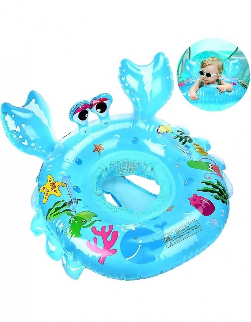 Colac bebe pentru inot, Crab, cu chilotel plasa din bumbac, albastru, 60 cm