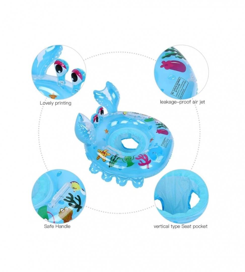 Colac bebe pentru inot, Crab, cu chilotel plasa din bumbac, albastru, 60 cm