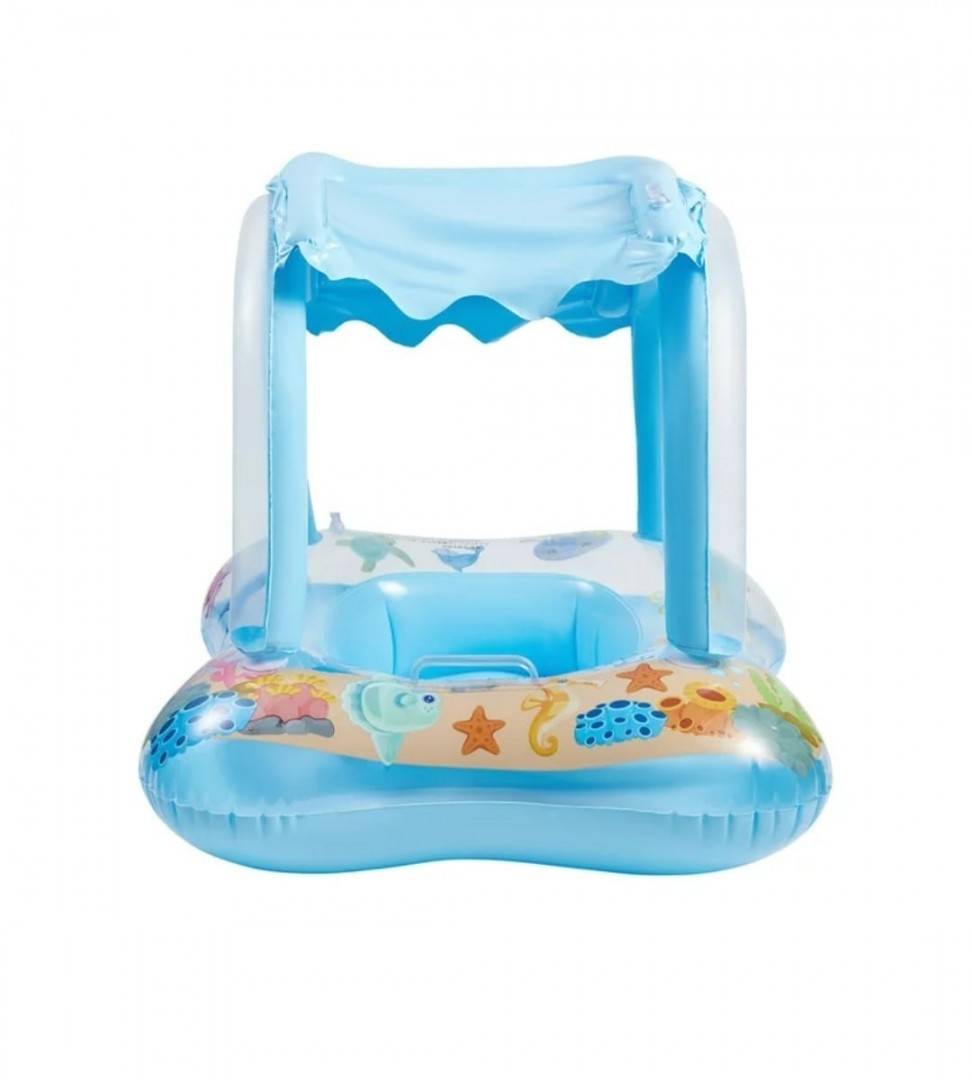 Colac gonflabil bebe, protectie solara, parasolar, albastru, 60 cm