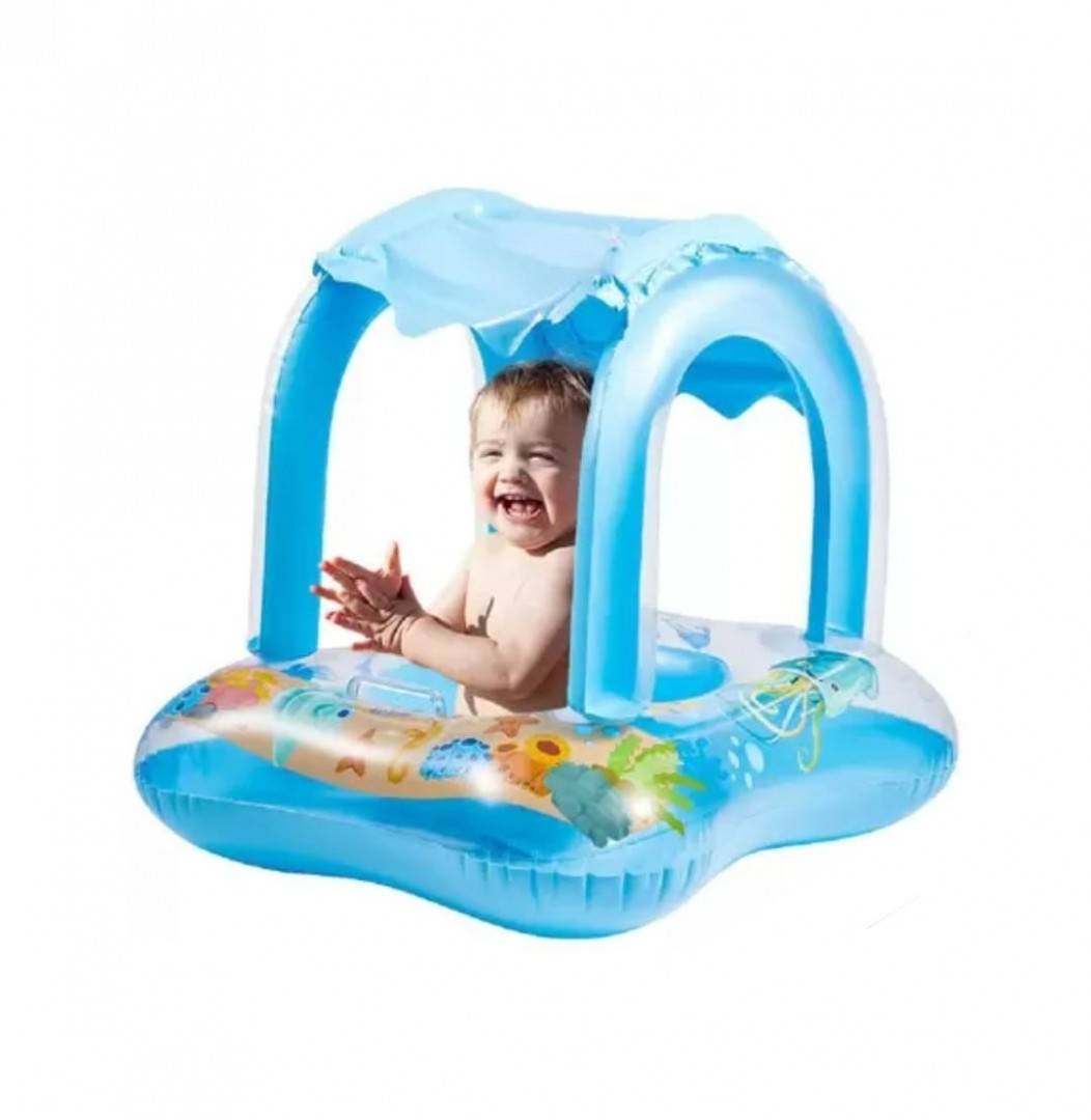 Colac gonflabil bebe, protectie solara, parasolar, albastru, 60 cm