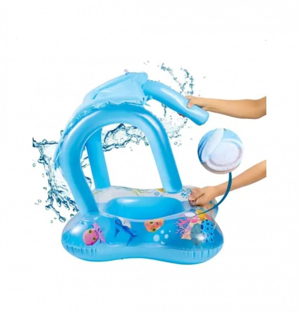 Colac gonflabil bebe, protectie solara, parasolar, albastru, 60 cm