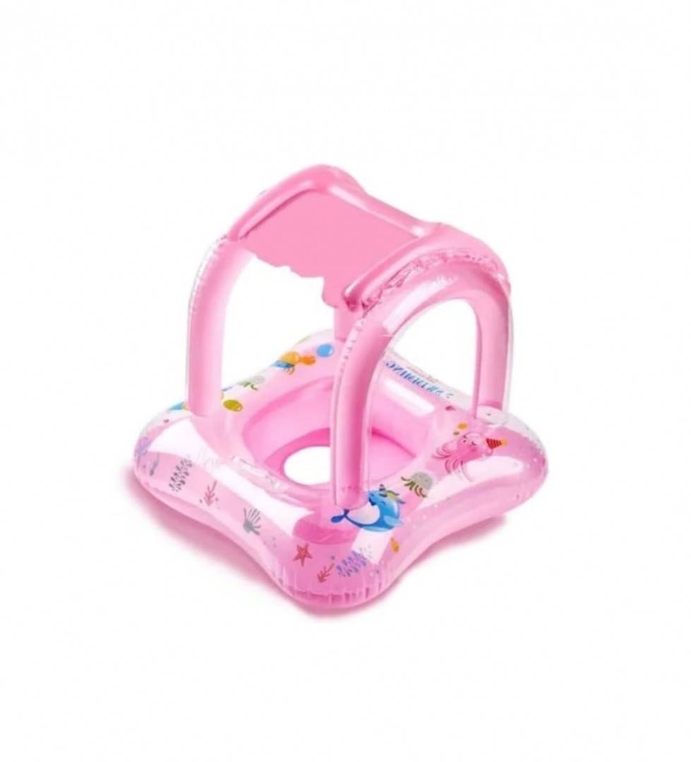 Colac gonflabil bebe, protectie solara, parasolar, roz, 60 cm