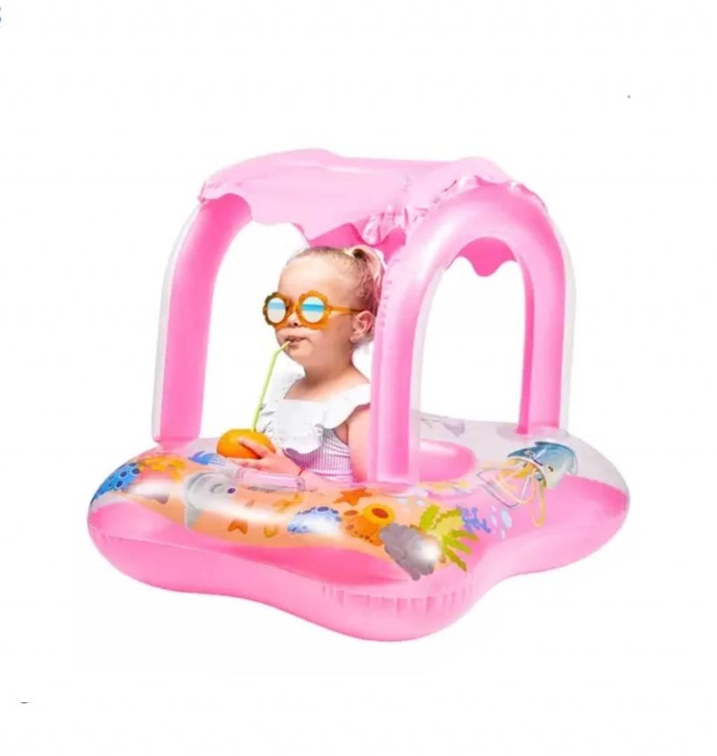 Colac gonflabil bebe, protectie solara, parasolar, roz, 60 cm