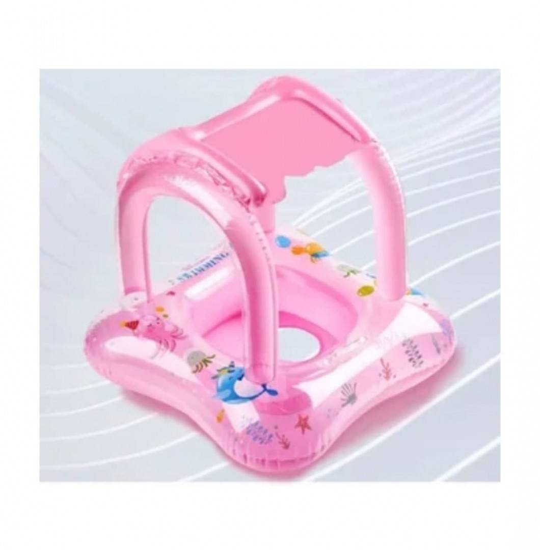 Colac gonflabil bebe, protectie solara, parasolar, roz, 60 cm