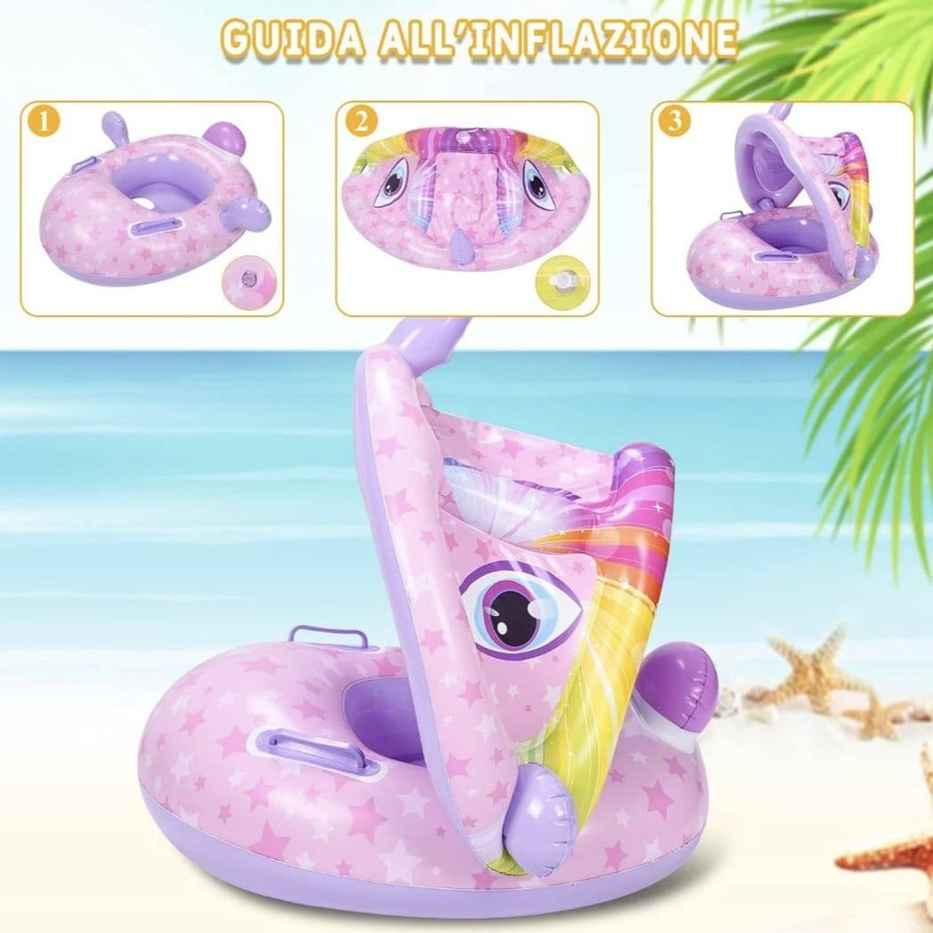 Colac gonflabil copii, cu chilotel si parasolar, mov, 70 cm, 1 an+
