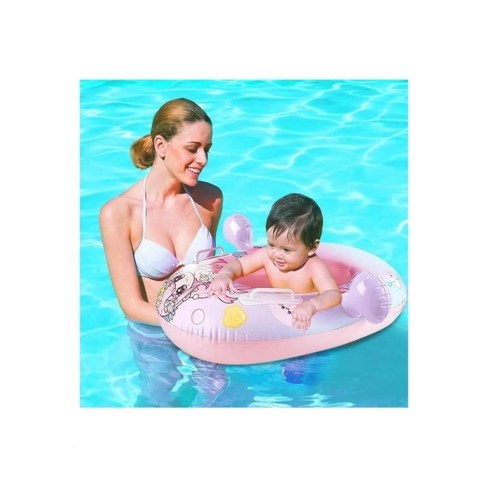 Colac gonflabil copii, cu chilotel si parasolar, roz
