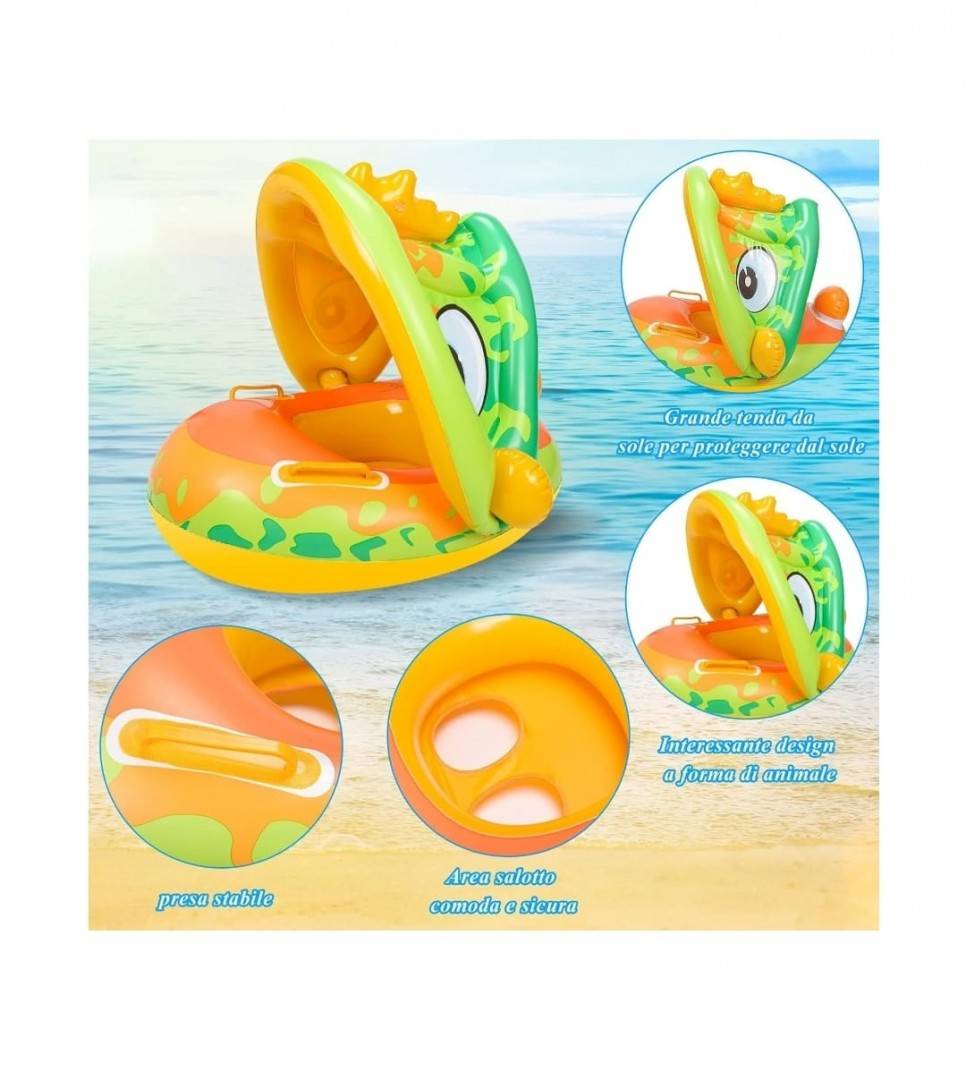 Colac gonflabil copii, Dinozaur, cu chilotel si parasolar, multicolor
