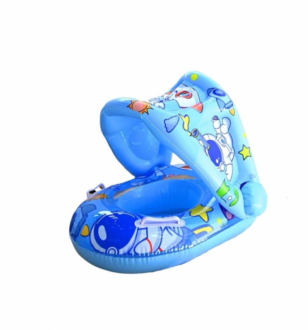 Colac gonflabil copii, model Cosmonaut, cu chilotel si parasolar, albastru, 70 cm, 1 an+