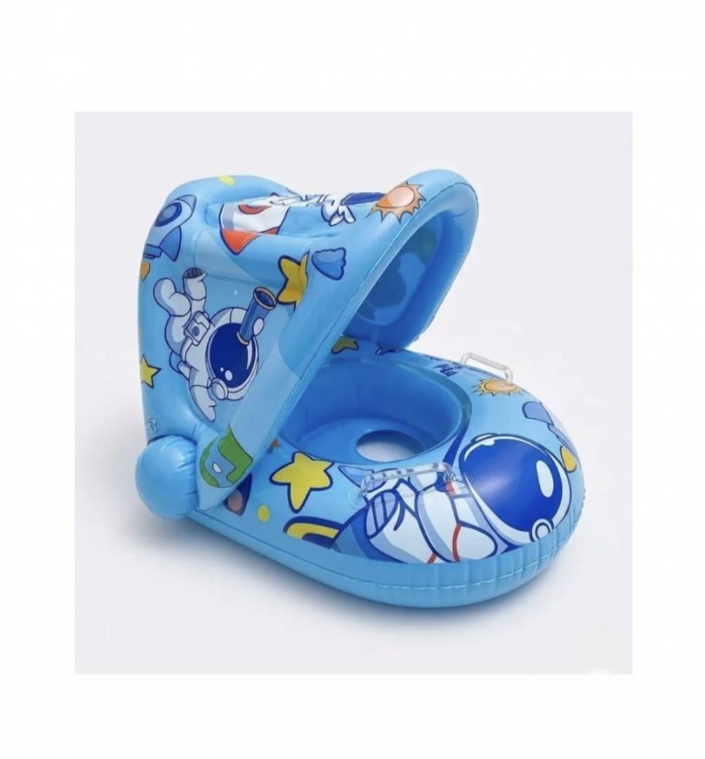 Colac gonflabil copii, model Cosmonaut, cu chilotel si parasolar, albastru, 70 cm, 1 an+