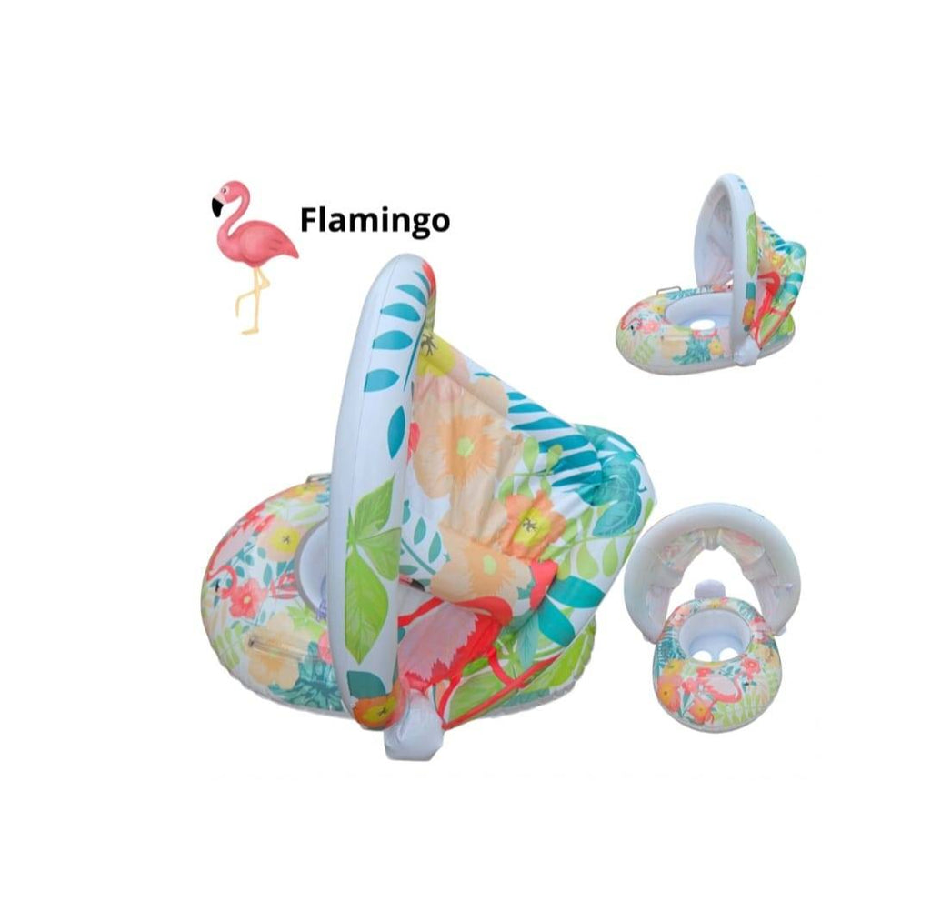 Colac gonflabil copii, model Flamingo, cu chilotel si parasolar, multicolor, 70 cm, 1 an+