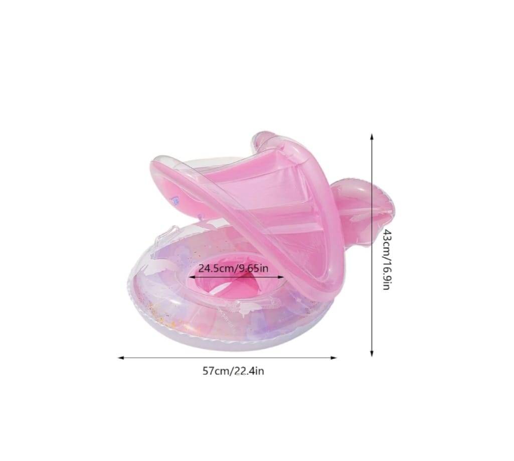 Colac gonflabil copii, model Sirena, cu chilotel si parasolar, roz, 70 cm, 9 luni+