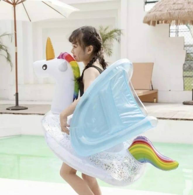 Colac gonflabil, model Unicorn, protectie solara, 85 cm