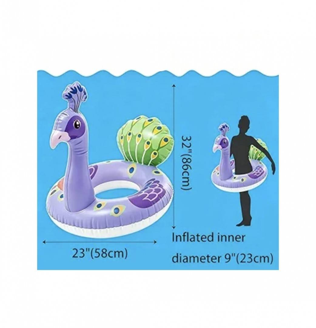 Colac gonflabil pentru copii, model Paun, Intex, 81 x 58 cm, multicolor, 3 ani - 6 ani