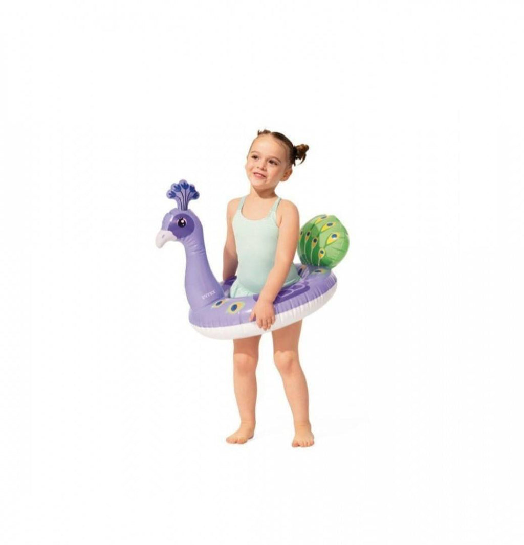 Colac gonflabil pentru copii, model Paun, Intex, 81 x 58 cm, multicolor, 3 ani - 6 ani