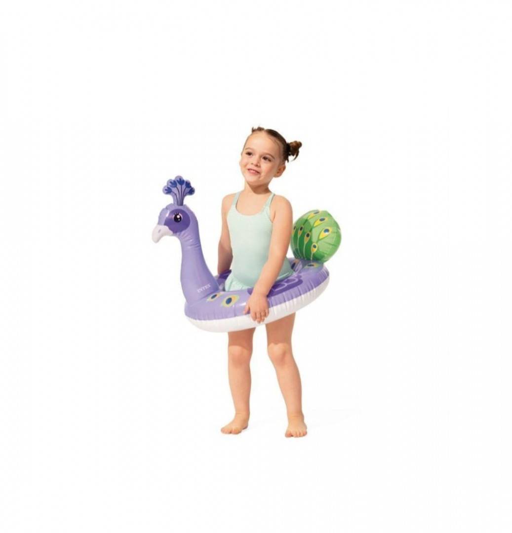 Colac gonflabil pentru copii, model Paun, Intex, 81 x 58 cm, multicolor, 3 ani - 6 ani