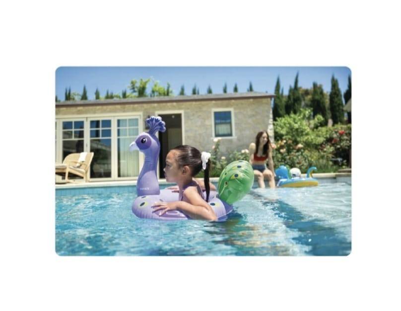 Colac gonflabil pentru copii, model Paun, Intex, 81 x 58 cm, multicolor, 3 ani - 6 ani