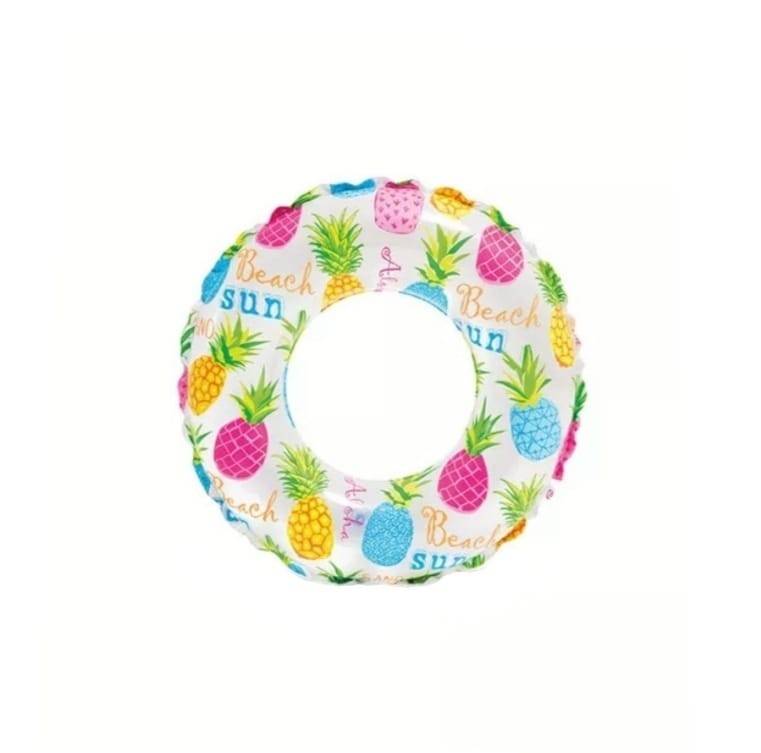 Colac gonflabil Intex pentru inot, model Ananas, multicolor, 51 cm, 3 ani+