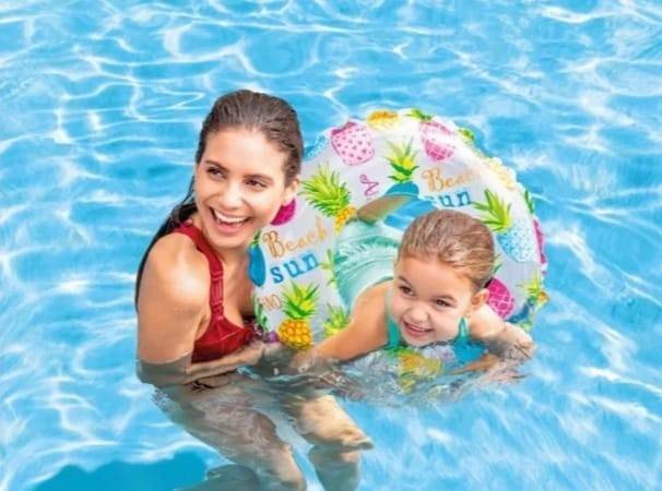 Colac gonflabil Intex pentru inot, model Ananas, multicolor, 51 cm, 3 ani+
