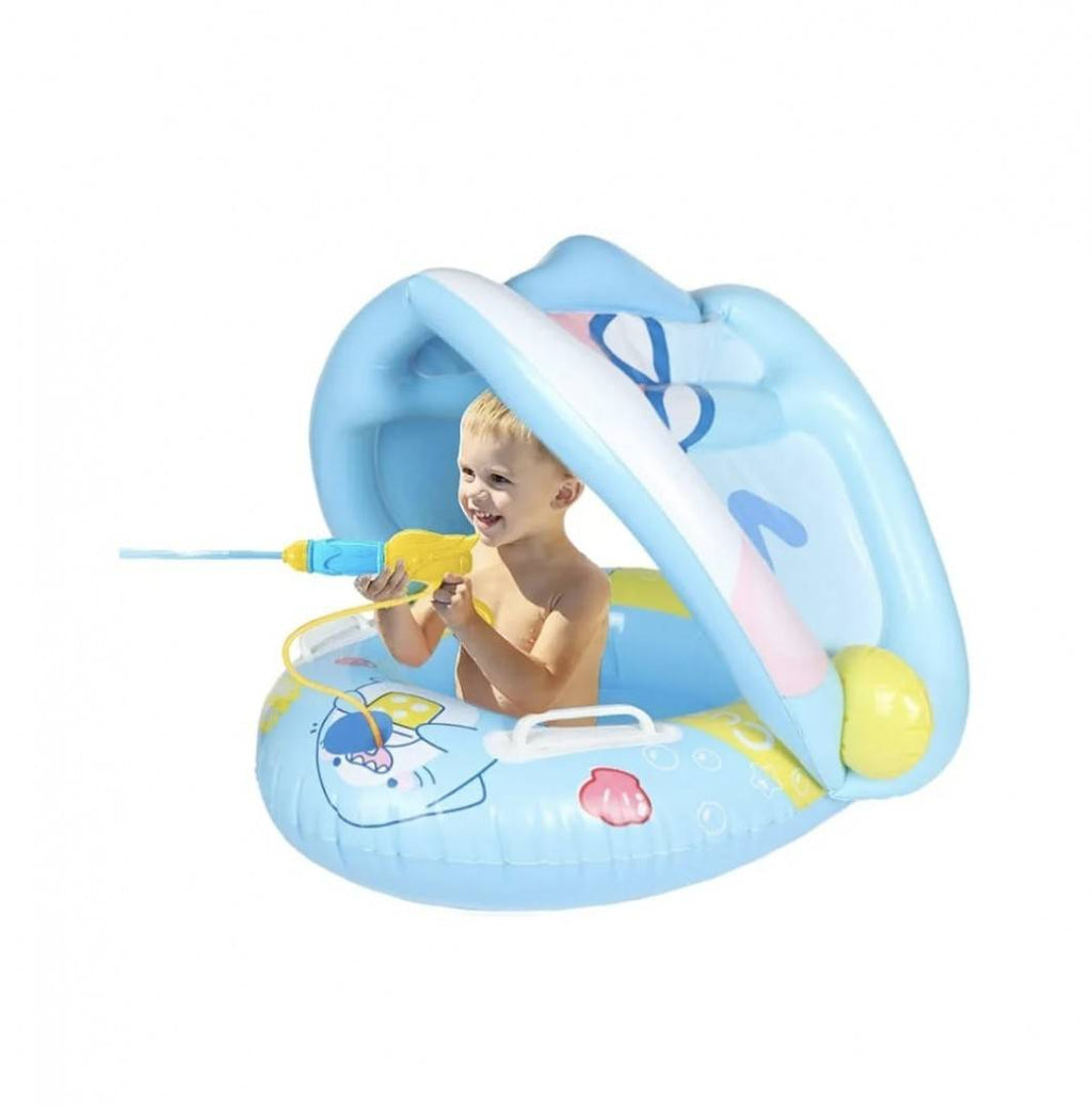 Colac gonflabil, protectie solara, model Barcuta, pistol cu apa, albastru deschis, 70 cm