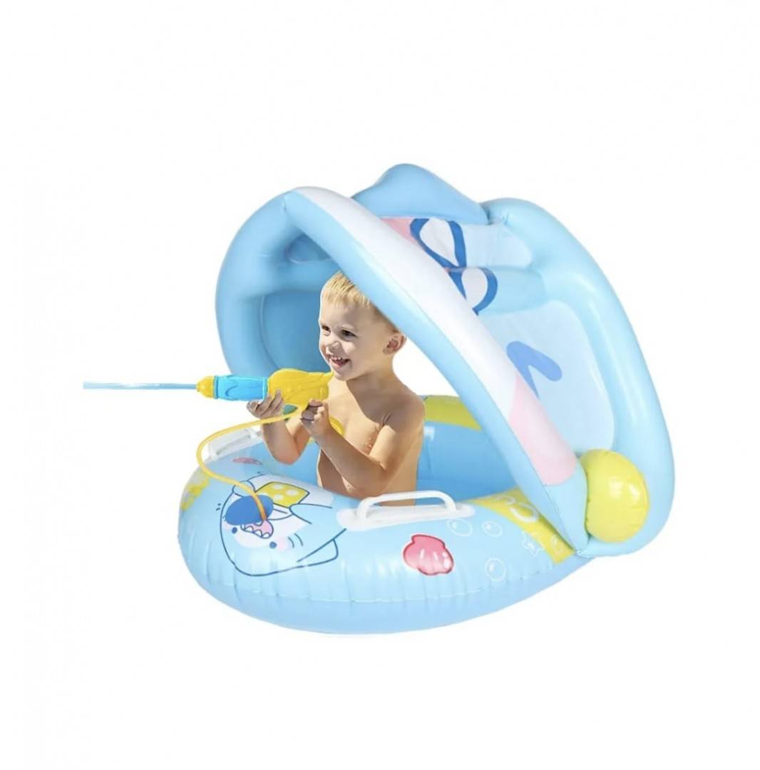 Colac gonflabil, protectie solara, model Barcuta, pistol cu apa, albastru deschis, 70 cm