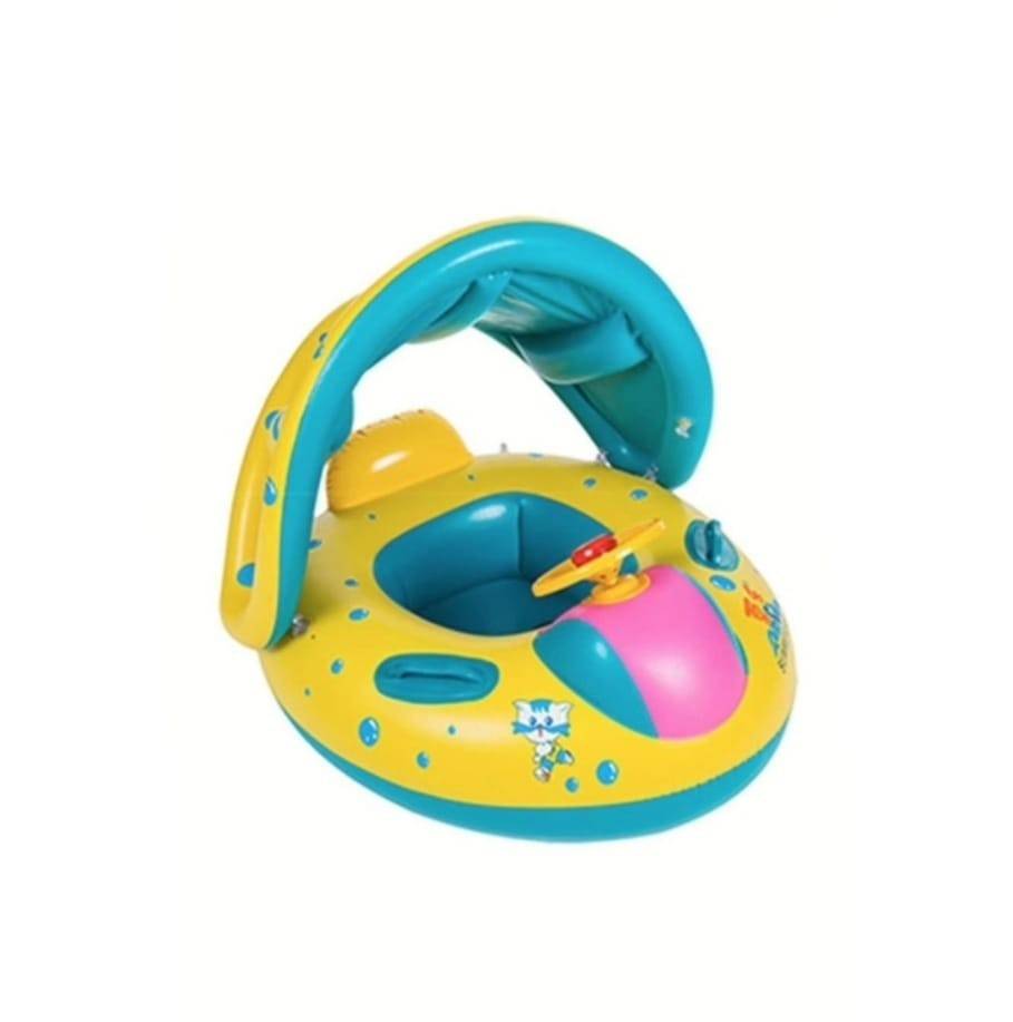 Colac gonflabil Summer Sea, volan, protectie solara, model Barcuta, multicolor, 8 luni - 2 ani