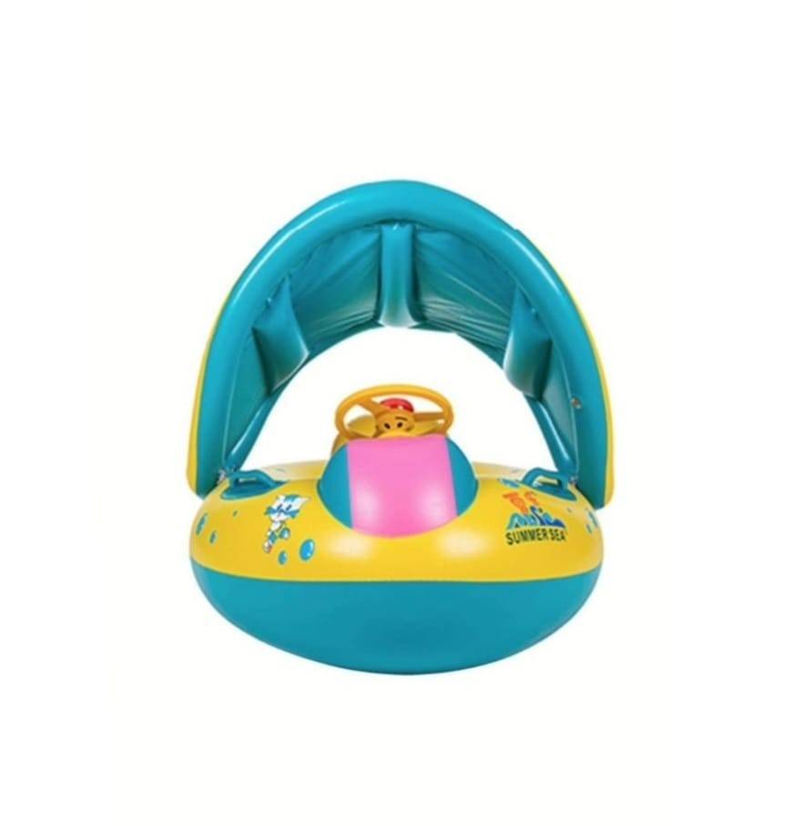 Colac gonflabil Summer Sea, volan, protectie solara, model Barcuta, multicolor, 8 luni - 2 ani