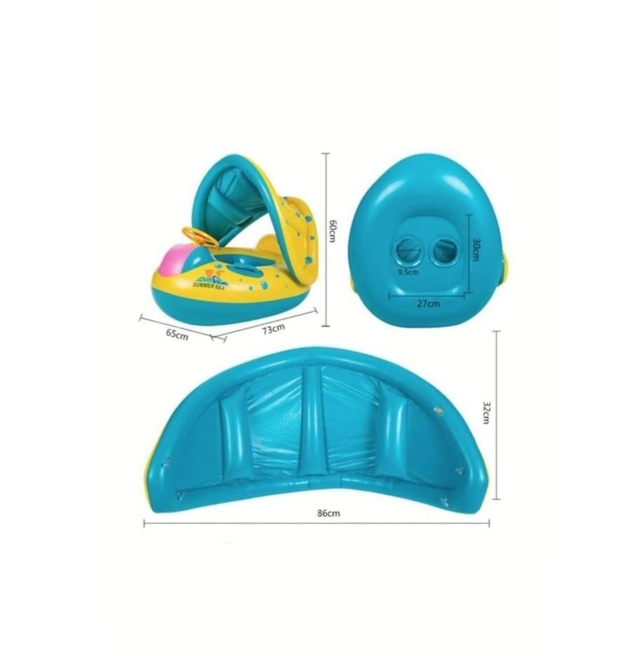 Colac gonflabil Summer Sea, volan, protectie solara, model Barcuta, multicolor, 8 luni - 2 ani