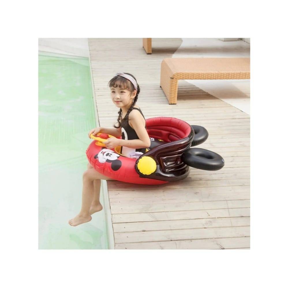 Colac multifunctional, model Mickey Mouse, cu parasolar si volan, tip barcuta, multicolor, 9 luni - 3 ani