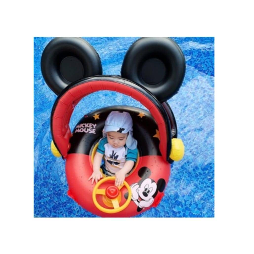 Colac multifunctional, model Mickey Mouse, cu parasolar si volan, tip barcuta, multicolor, 9 luni - 3 ani