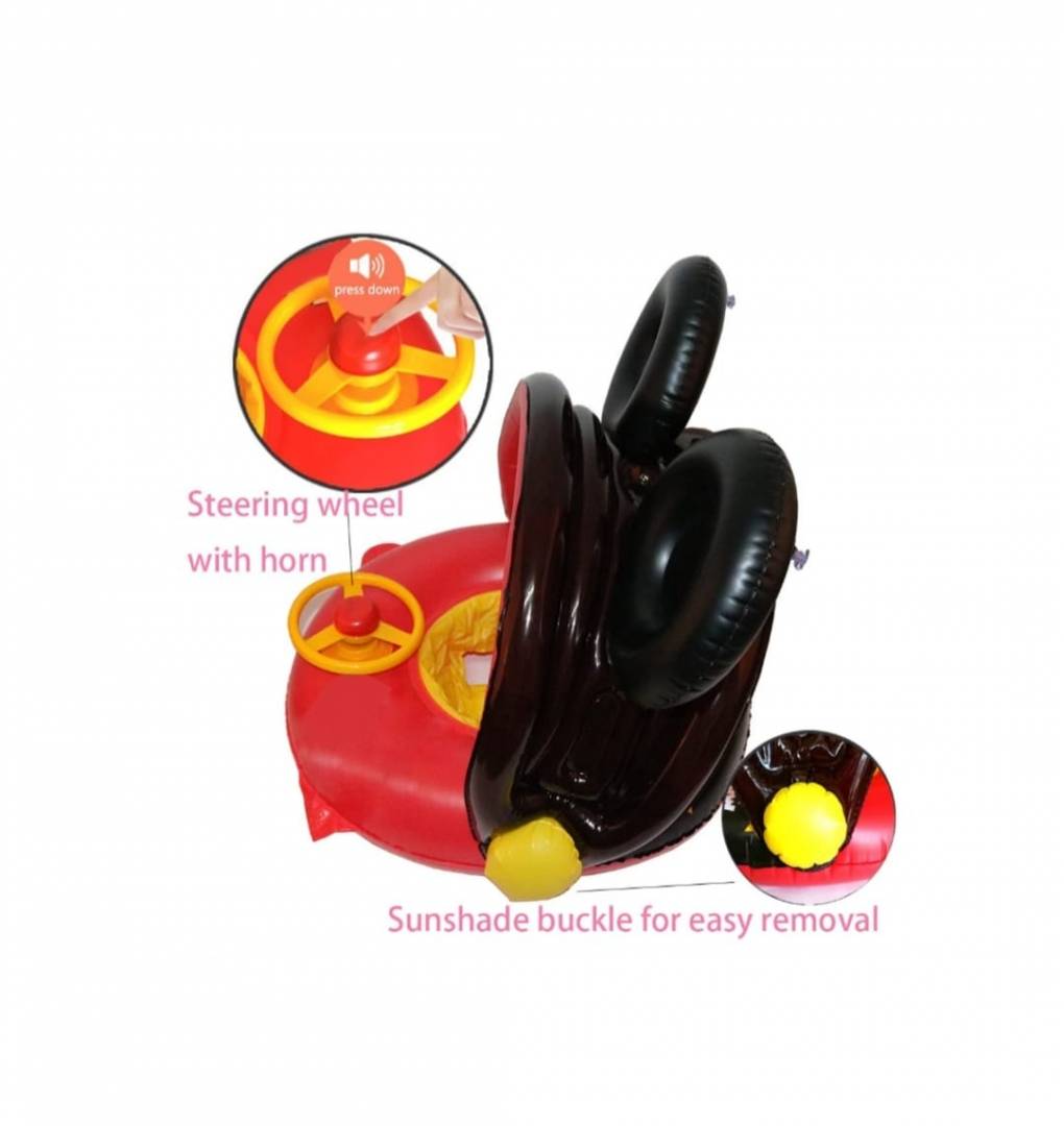 Colac multifunctional, model Mickey Mouse, cu parasolar si volan, tip barcuta, multicolor, 9 luni - 3 ani