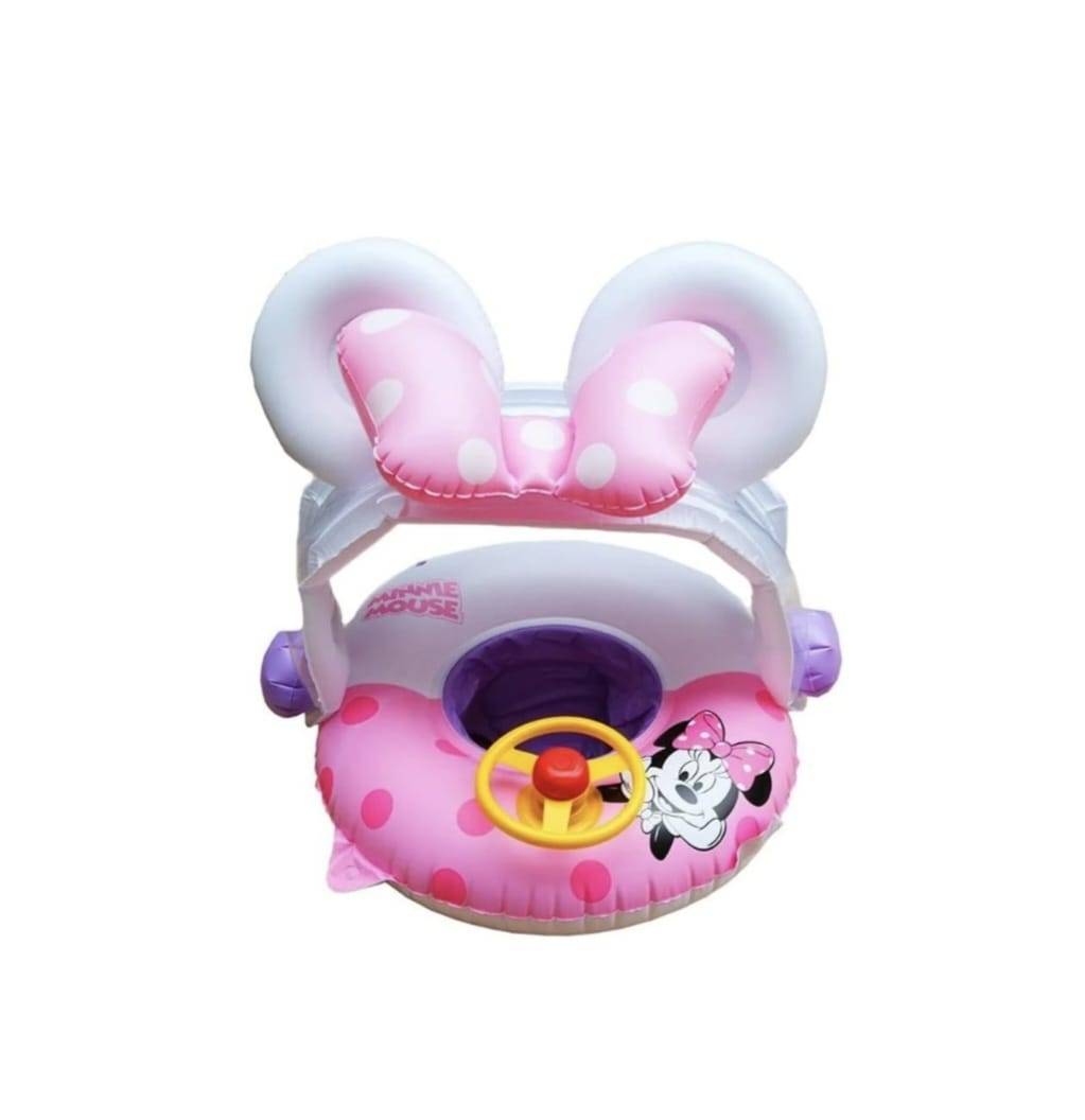 Colac multifunctional, model Minnie Mouse, cu parasolar si volan, tip barcuta, roz, 9 luni-3 ani