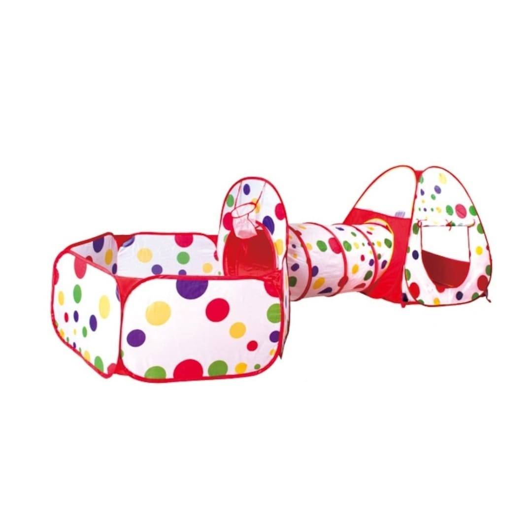 Cort de joaca pentru copii 3 in 1, cort, tunel intermediar si piscina, multicolor