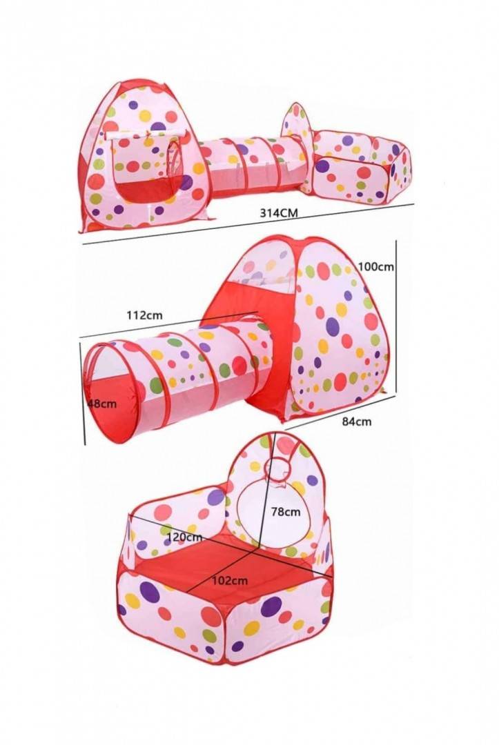 Cort de joaca pentru copii 3 in 1, cort, tunel intermediar si piscina, multicolor