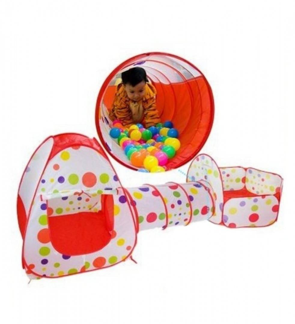Cort de joaca pentru copii 3 in 1, cort, tunel intermediar si piscina, multicolor