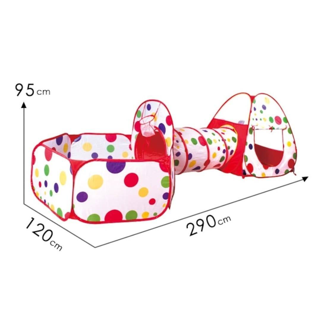 Cort de joaca pentru copii 3 in 1, cort, tunel intermediar si piscina, multicolor