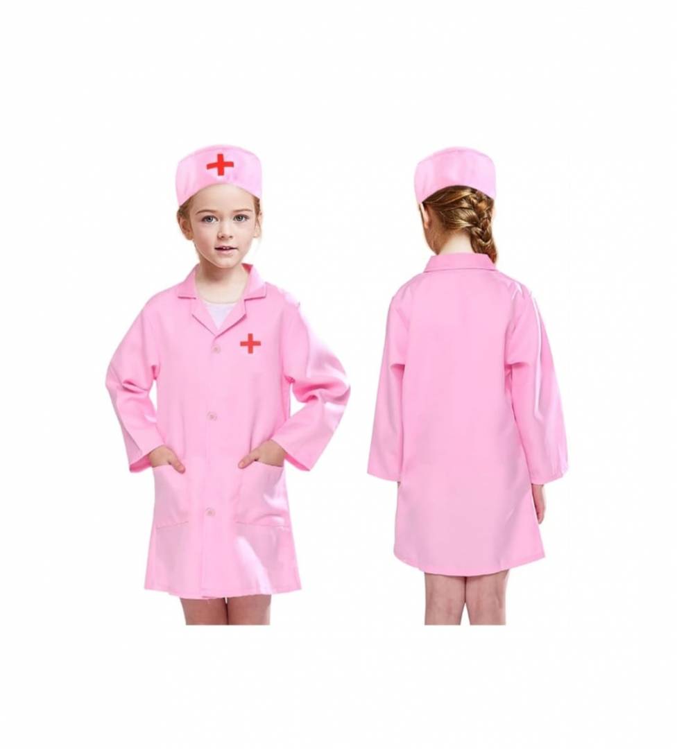 Costum carnaval copii, Doctorita/Asistenta, cu 5 accesorii, roz, 3 ani - 4 ani
