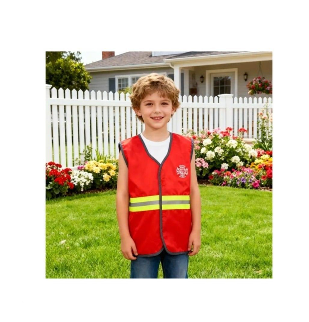 Costum carnaval copii, Pompier, cu 6 accesorii, rosu, 3 ani - 4 ani