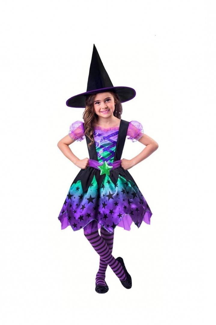 Costum de vrajitoare cu palarie, pentru fetite, multicolor, 3 ani - 8 ani