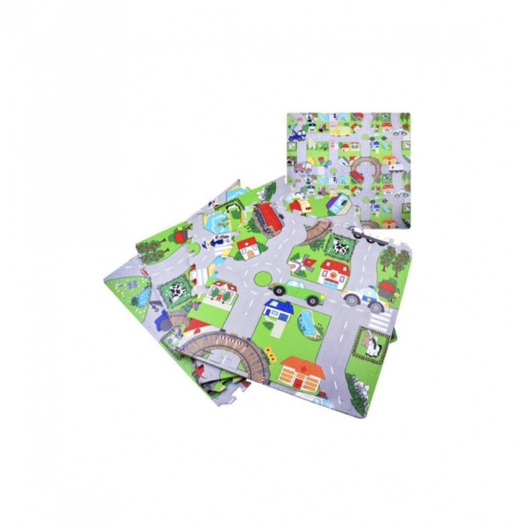 Covor joaca copii, Oraselul Puzzle burete Trafic, 120×120 cm