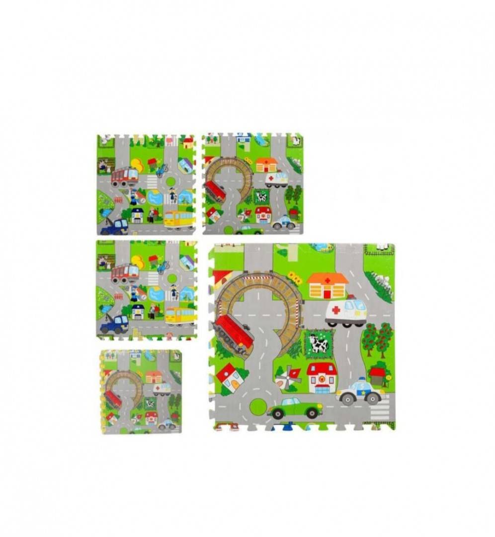 Covor joaca copii, Oraselul Puzzle burete Trafic, 120×120 cm